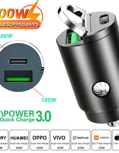 Load image into Gallery viewer, Car 100-200W Dual Port Mini USB Charger Ultra Fast Charging Cigarette Lighter Socket 12-24V Aluminum Cell Phone Charging Adapter
