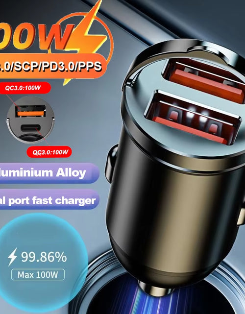 Load image into Gallery viewer, Car 100-200W Dual Port Mini USB Charger Ultra Fast Charging Cigarette Lighter Socket 12-24V Aluminum Cell Phone Charging Adapter
